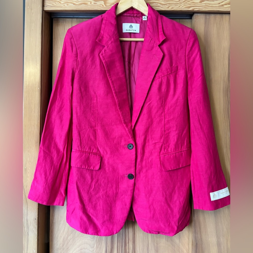 Double Breasted Blaser, Bright Pink Blazer, Aritzia Suit Jacket, linen coat